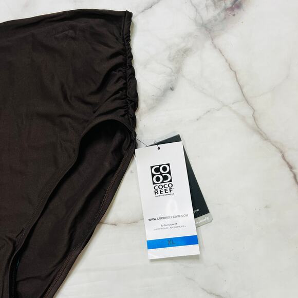 Coco Reef Womens High Waist Bikini Bottom Size XL Brown New Shirred Slimming - Picture 3 of 5